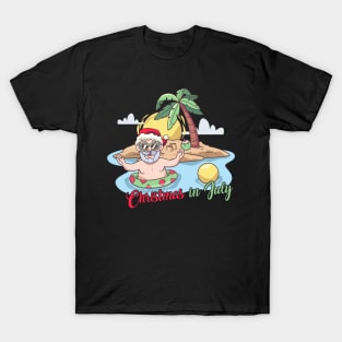 Christmas in July Santa Hawaiian Summer T-Shirt